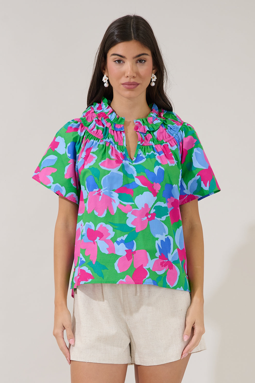 Darthy Smocked Short Sleeve Top Floral