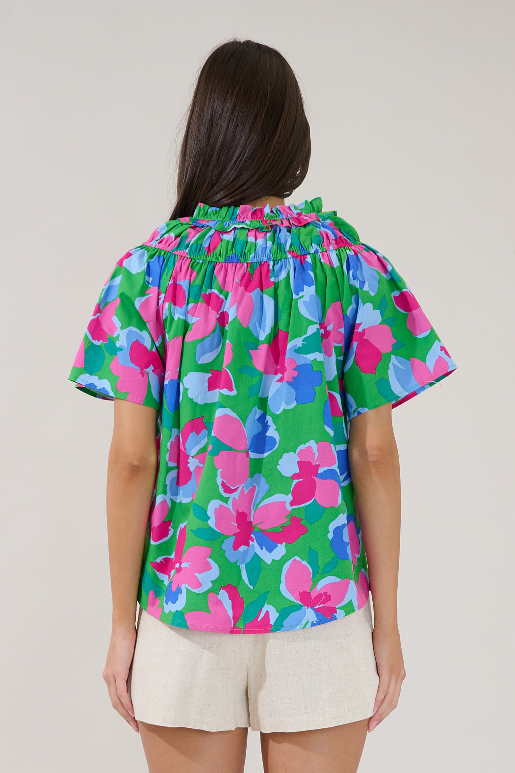 Darthy Smocked Short Sleeve Top Floral