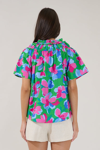 Darthy Smocked Short Sleeve Top Floral