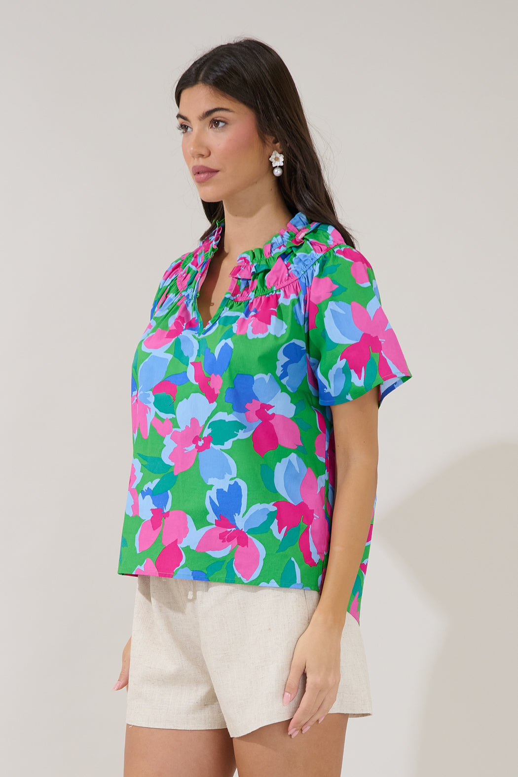 Darthy Smocked Short Sleeve Top Floral