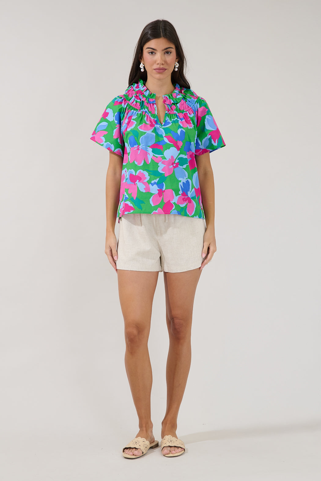 Darthy Smocked Short Sleeve Top Floral