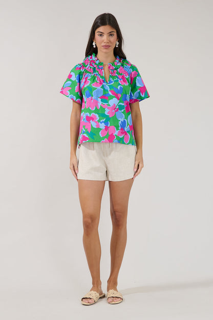 Darthy Smocked Short Sleeve Top Floral