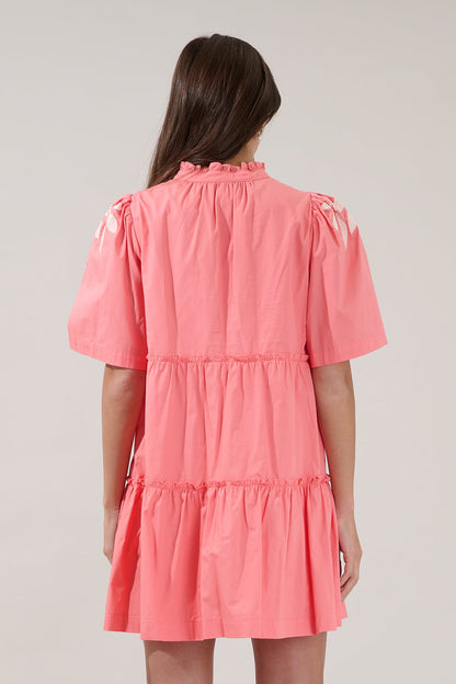 Dixie Split Neck Shift Dress Embroidered Leaf
