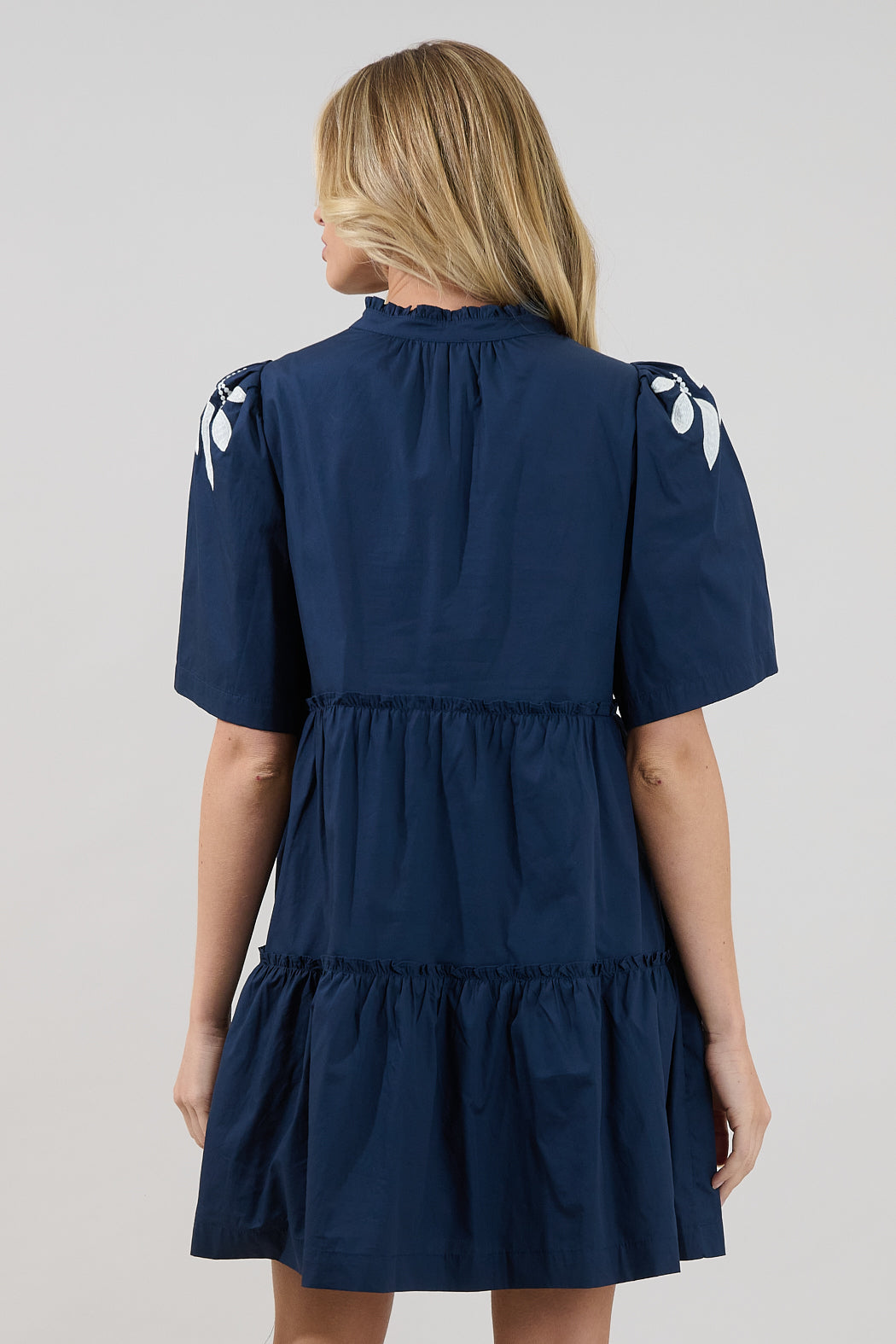 Dixie Split Neck Shift Dress Embroidered Leaf