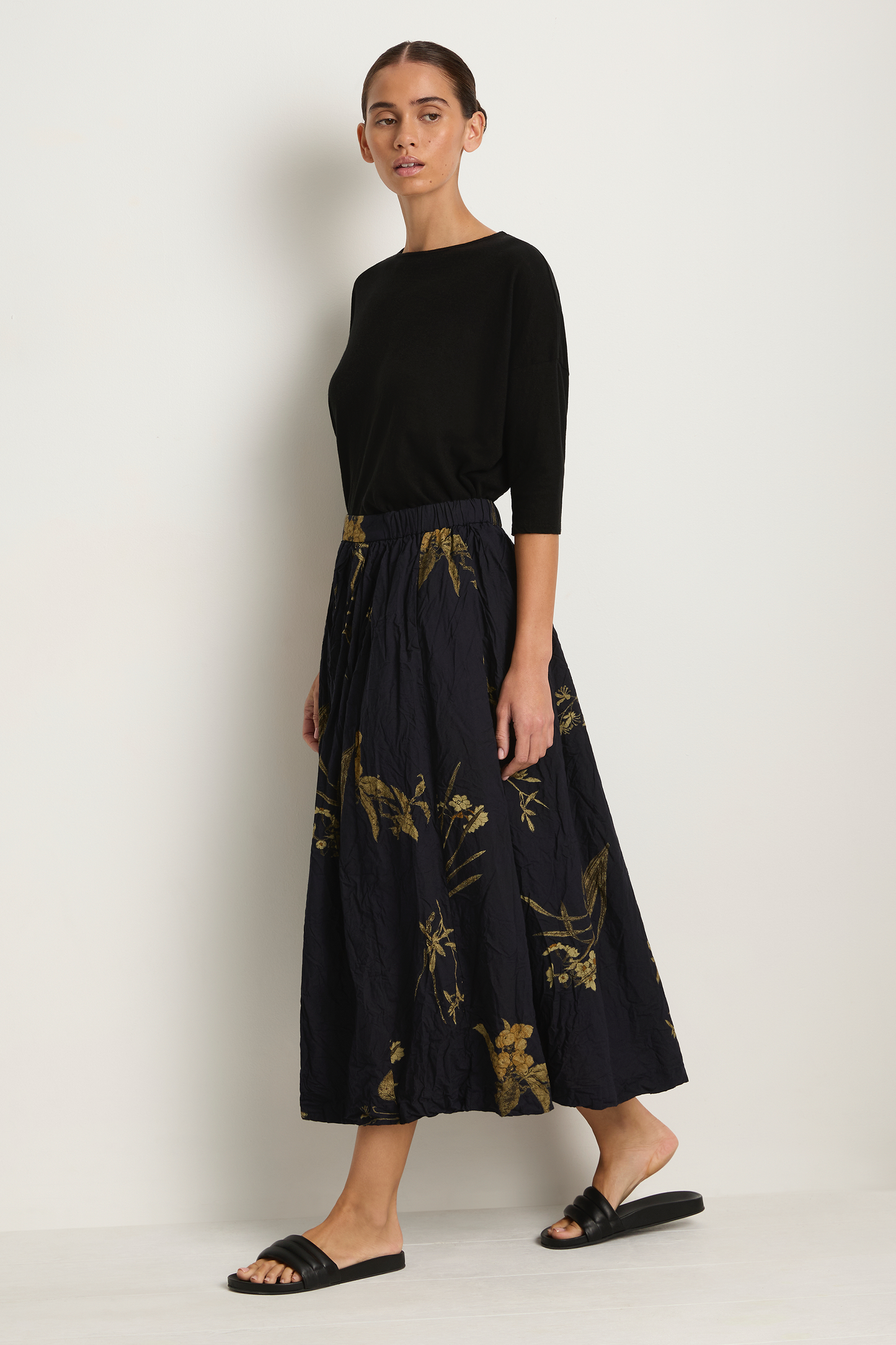 Pas De Calais Japonism Flower Print Skirt - Navy