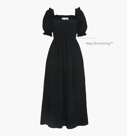 The Scarlett Nap Dress - Black Tonal Seersucker