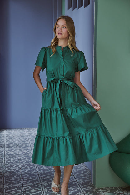 Bellucci Poplin Button Front Tiered Midi Dress