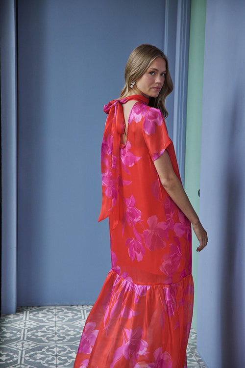 Dime Organza Mockneck Maxi Dress Floral
