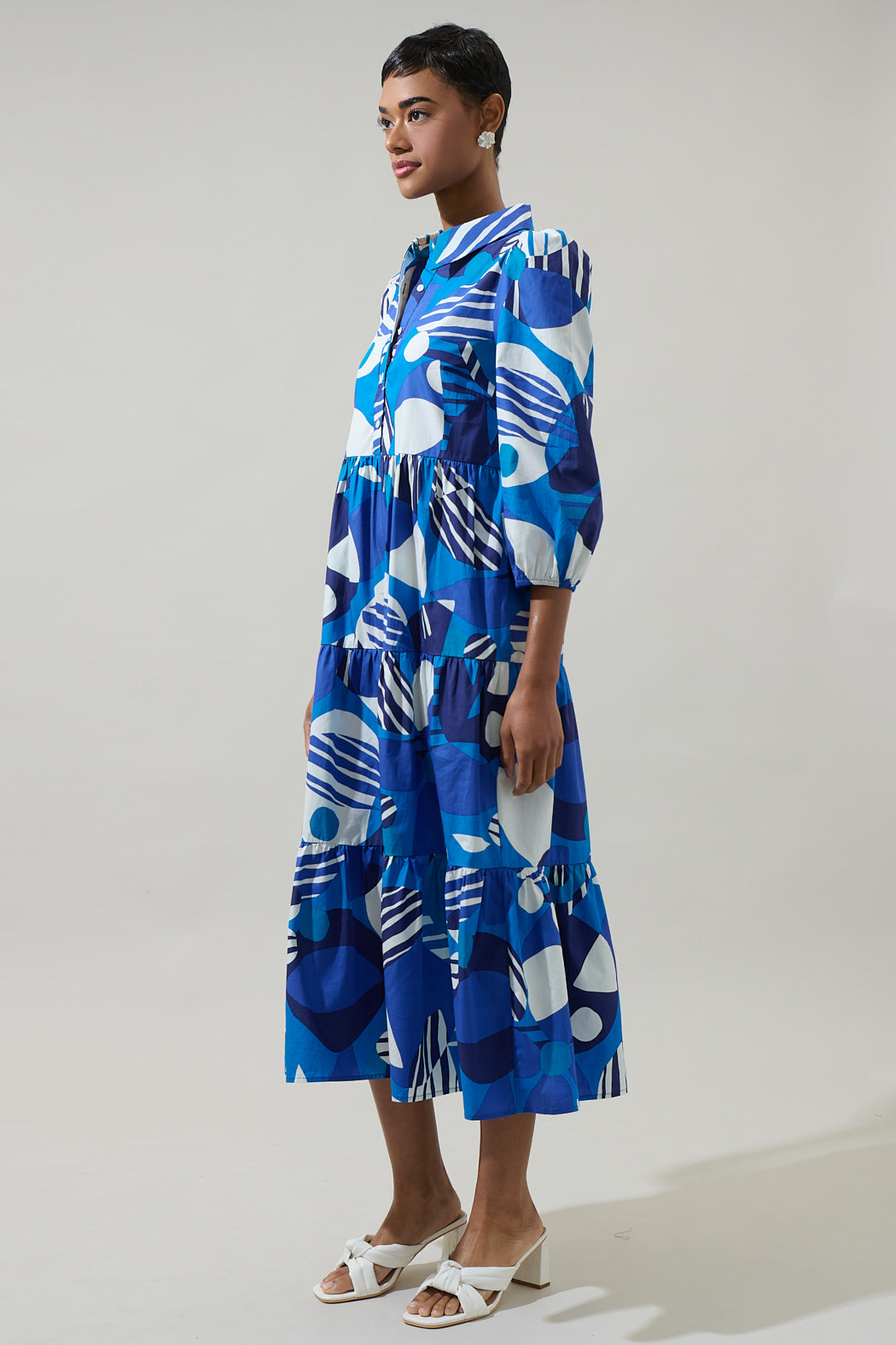 Beatty Geometric Button Up Midi Dress