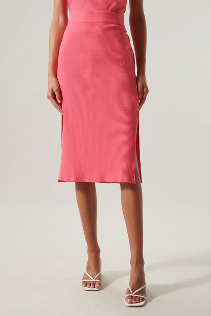 Brighter Days Ribbed Knit Midi Skirt
