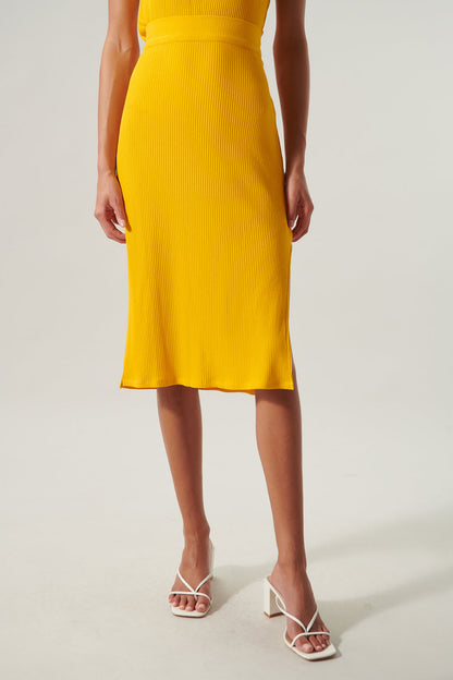 Brighter Days Ribbed Knit Midi Skirt