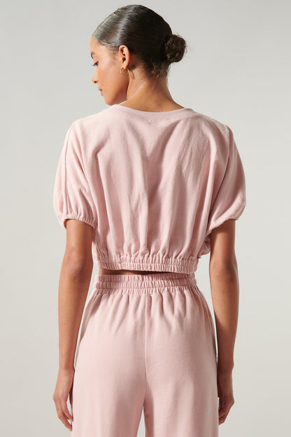 Deanna Dolman Puff Sleeve French Terry Knit Crop Top
