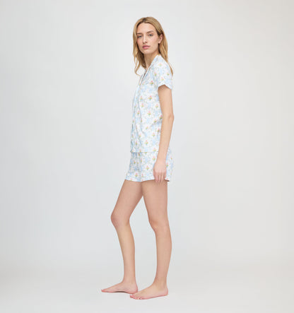 Roller Rabbit x Hill House Polo Pajamas - Blue Floral Monkey Trellis