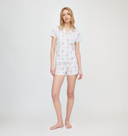 Roller Rabbit x Hill House Polo Pajamas - Pink Monkey Block Stripe