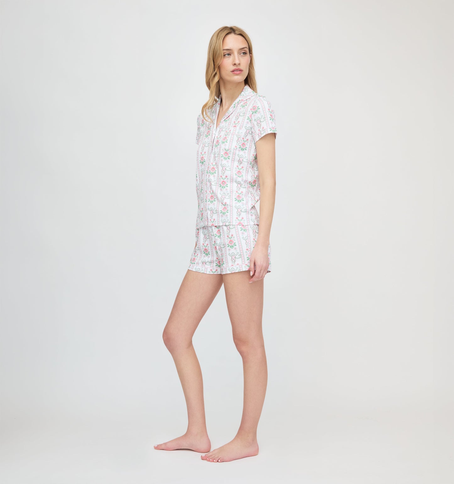 Roller Rabbit x Hill House Polo Pajamas - Pink Monkey Block Stripe
