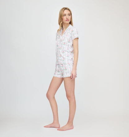 Roller Rabbit x Hill House Polo Pajamas - Pink Monkey Block Stripe