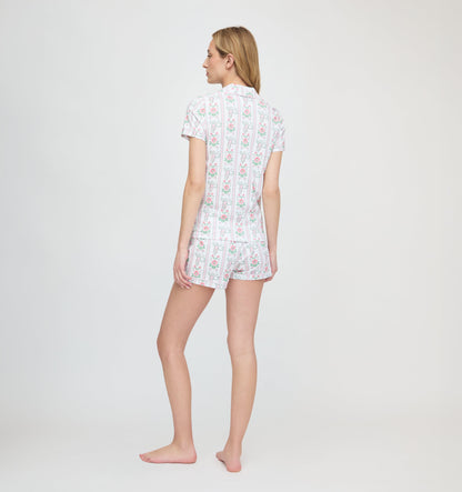 Roller Rabbit x Hill House Polo Pajamas - Pink Monkey Block Stripe