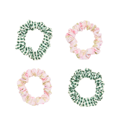 The Hill House x Wet Brush Printed Small Scrunchies - Emerald Gingham and Pink Floral