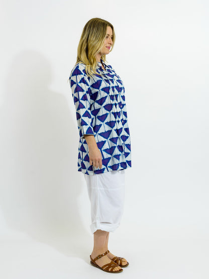 Maroochy Collared Shirt in Indigo Triangles