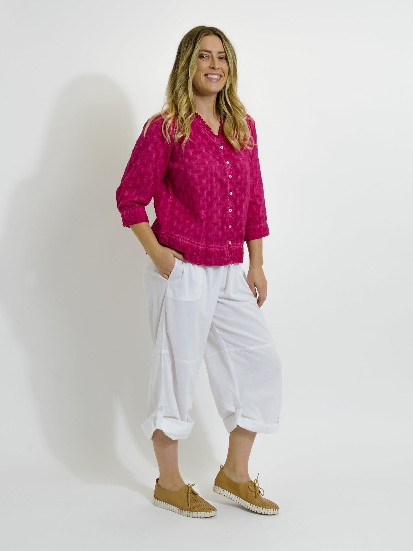 Capricorn Cotton Shirt in Hot Pink Wash