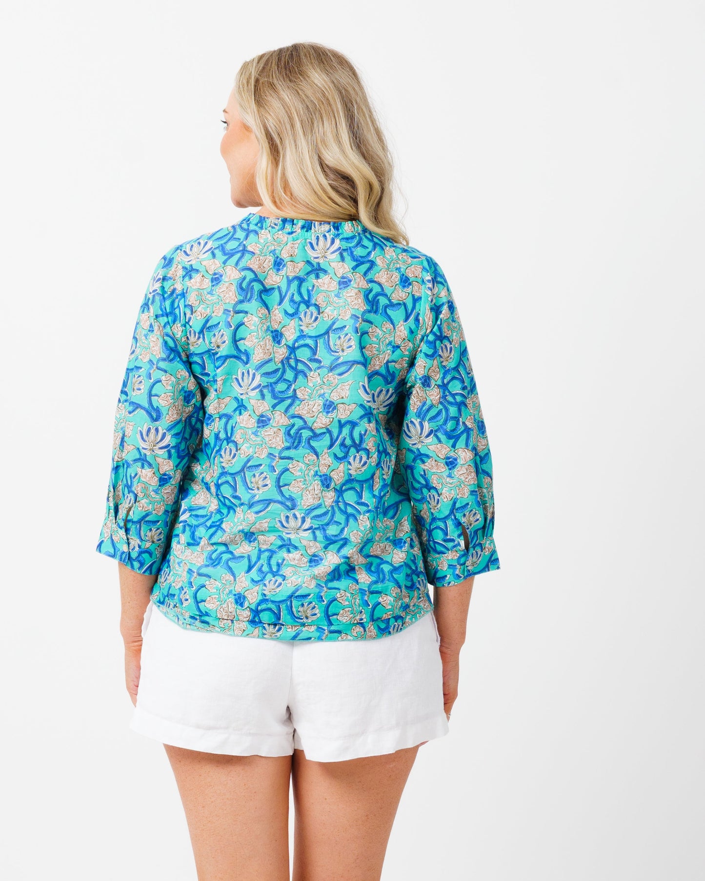 Capricorn Cotton Shirt in Blue Turquoise Floral
