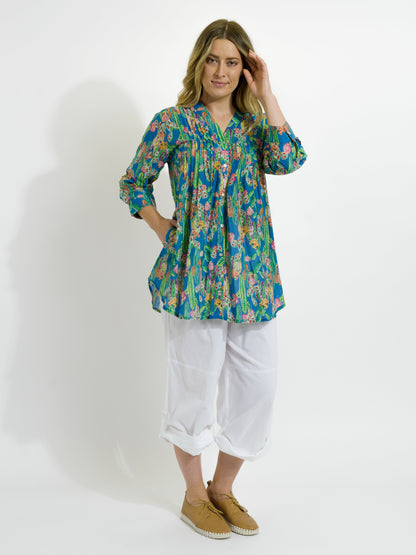 Palm Cove Top in Blue Cactus