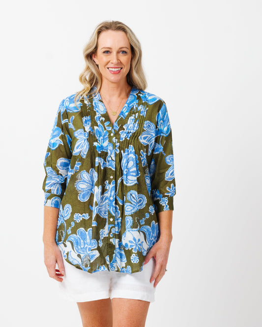 Palm Cove Top in Kale Floral