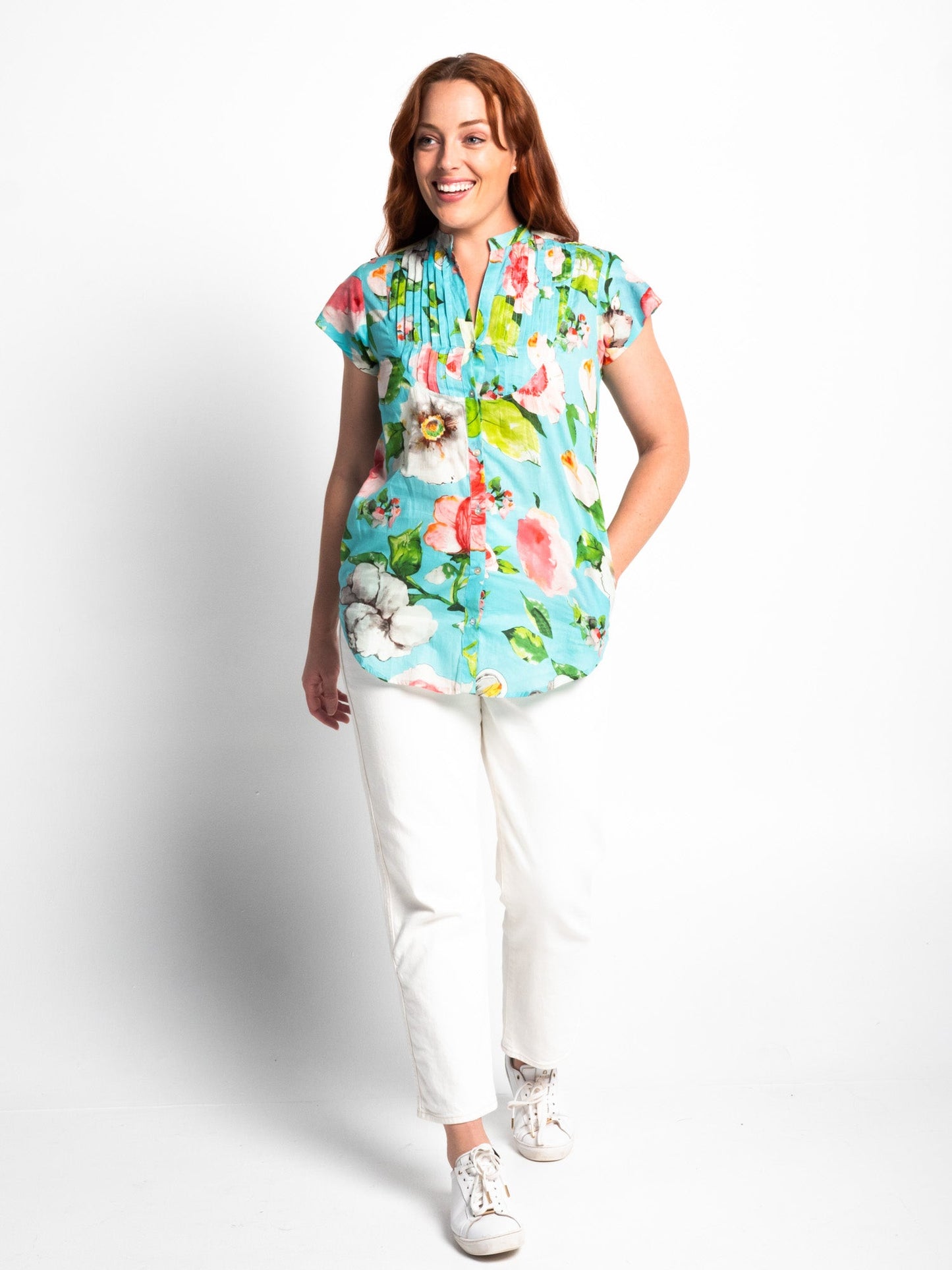 Magnetic Cap Sleeve Shirt in Turquoise Pretty