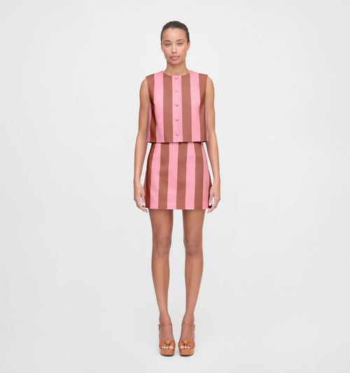 The Hallie Skirt - Coral Cabana Stripe