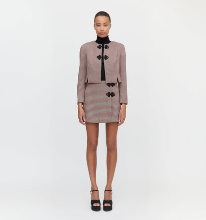The Aubriella Jacket - Burgundy Holmes Houndstooth