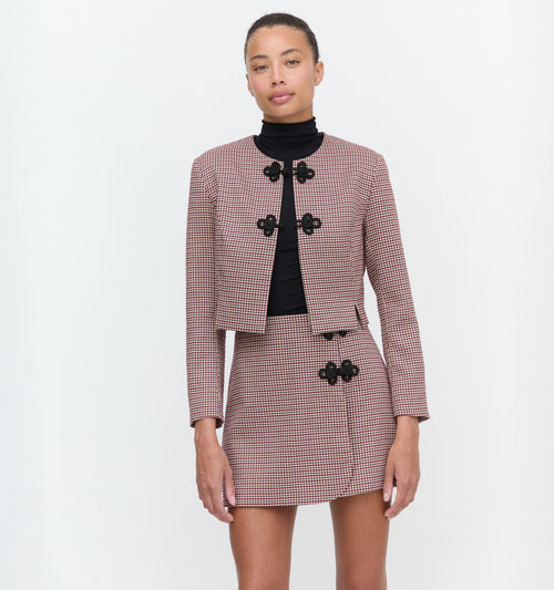 The Aubriella Jacket - Burgundy Holmes Houndstooth