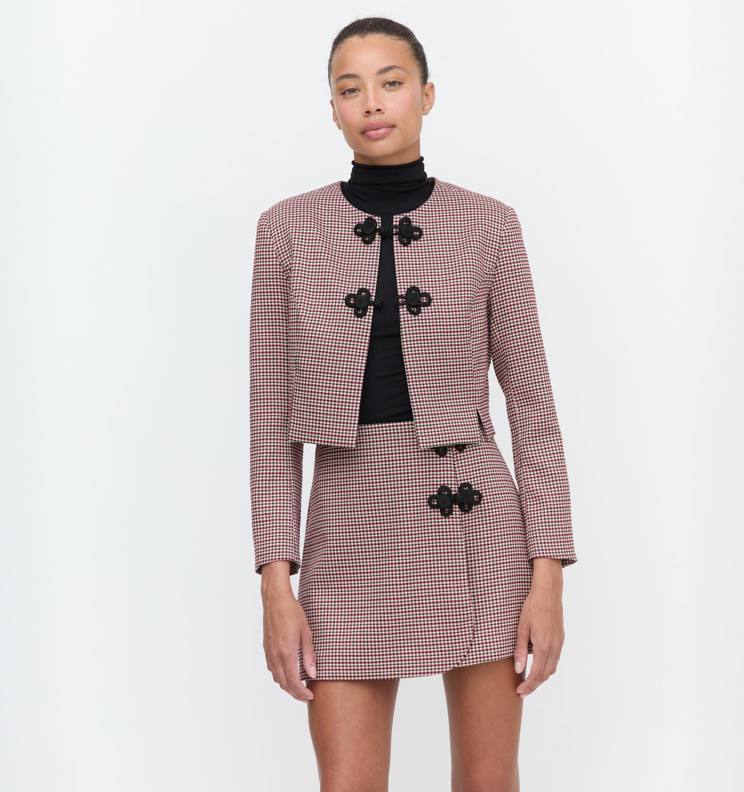 The Melody Skirt - Burgundy Holmes Houndstooth