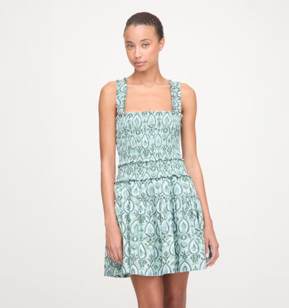 The Azalea Mini Nap Dress - Green Palm Ikat