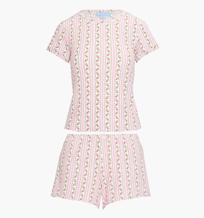 The Coco Pointelle PJ Set - Pink Floral Dot Stripe