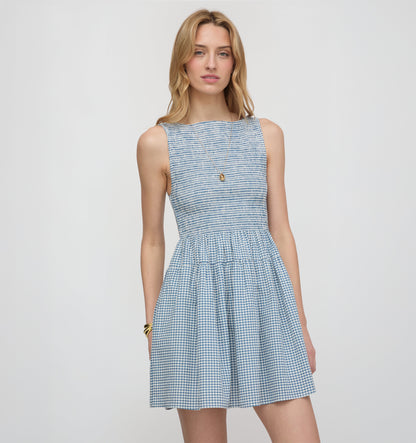 The Cosima Mini Nap Dress - Lagoon Gingham