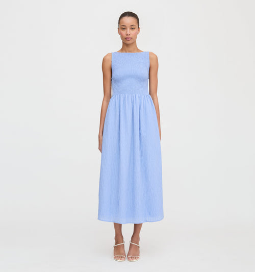 The Cosima Nap Dress - Bluebird Tonal Seersucker