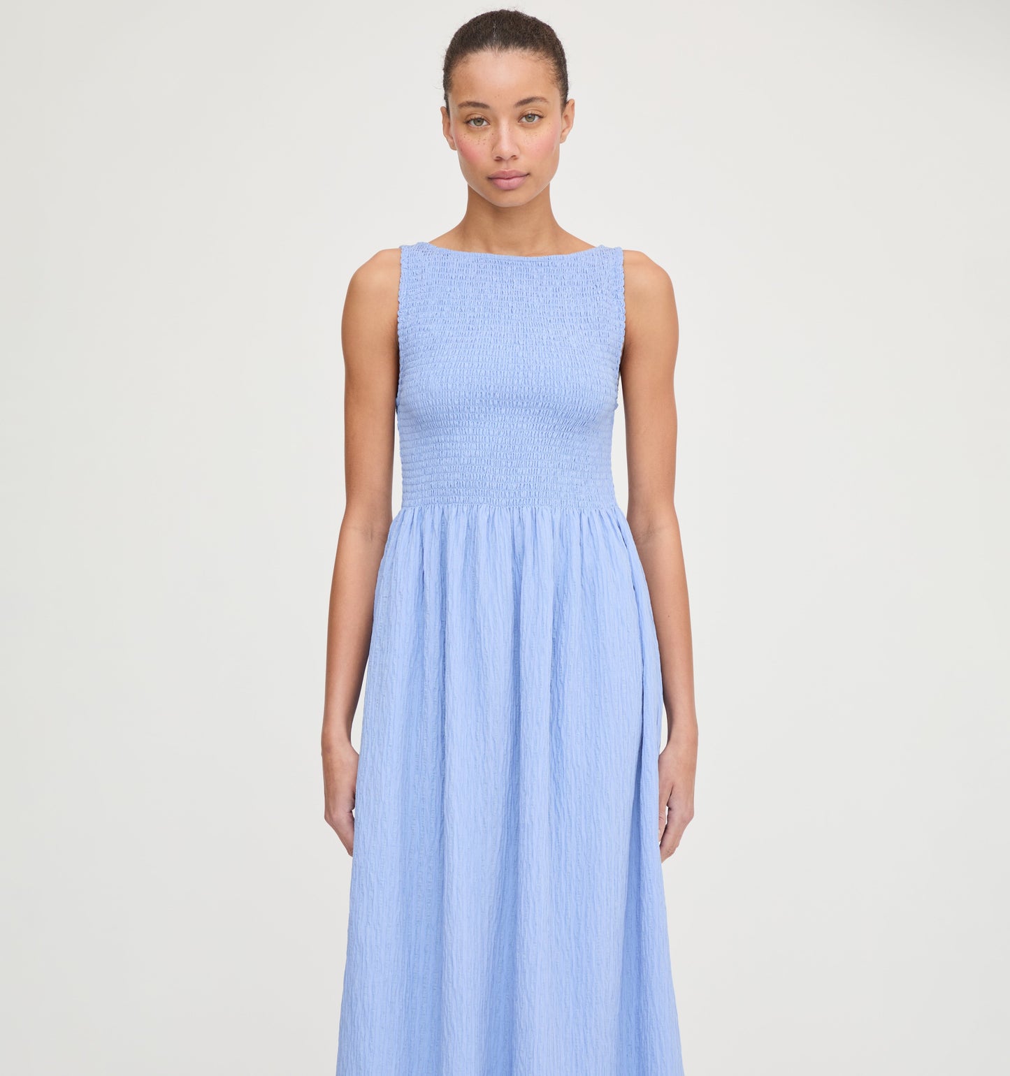 The Cosima Nap Dress - Bluebird Tonal Seersucker