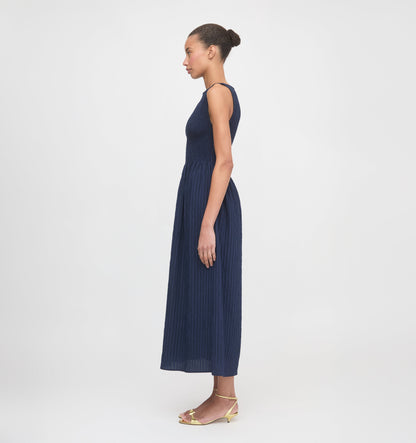 The Cosima Nap Dress - Navy Tonal Seersucker