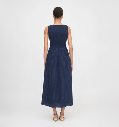 The Cosima Nap Dress - Navy Tonal Seersucker