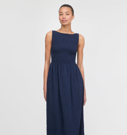 The Cosima Nap Dress - Navy Tonal Seersucker