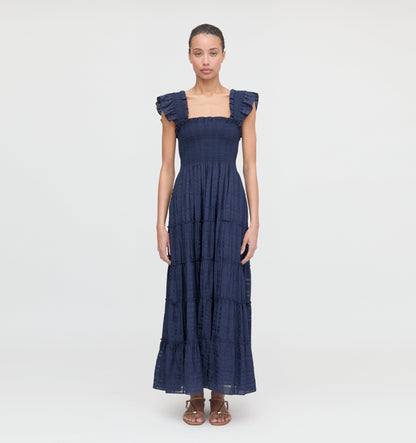 The Ellie Maxi Nap Dress - Navy Sheer Plaid