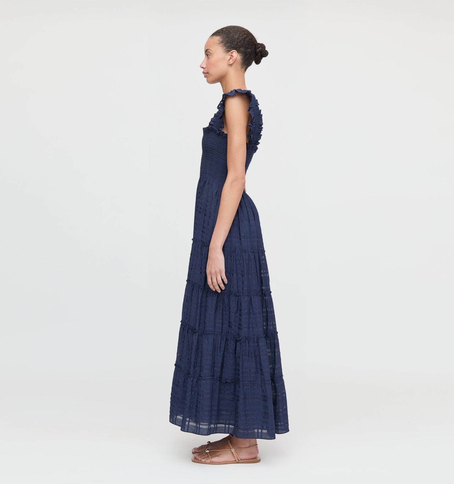 The Ellie Maxi Nap Dress - Navy Sheer Plaid