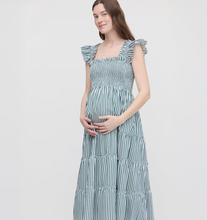 The Maternity Ellie Nap Dress - Green Stripe