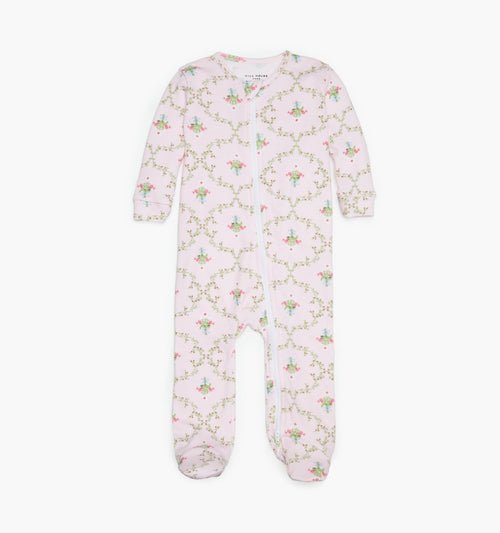 The Footie Pajama - Light Pink Trellis