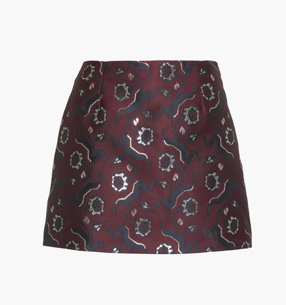 The Hallie Skirt - Burgundy Baroque Jacquard