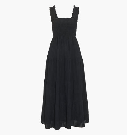 The Kimmy Maxi Nap Dress - Black Tonal Seersucker