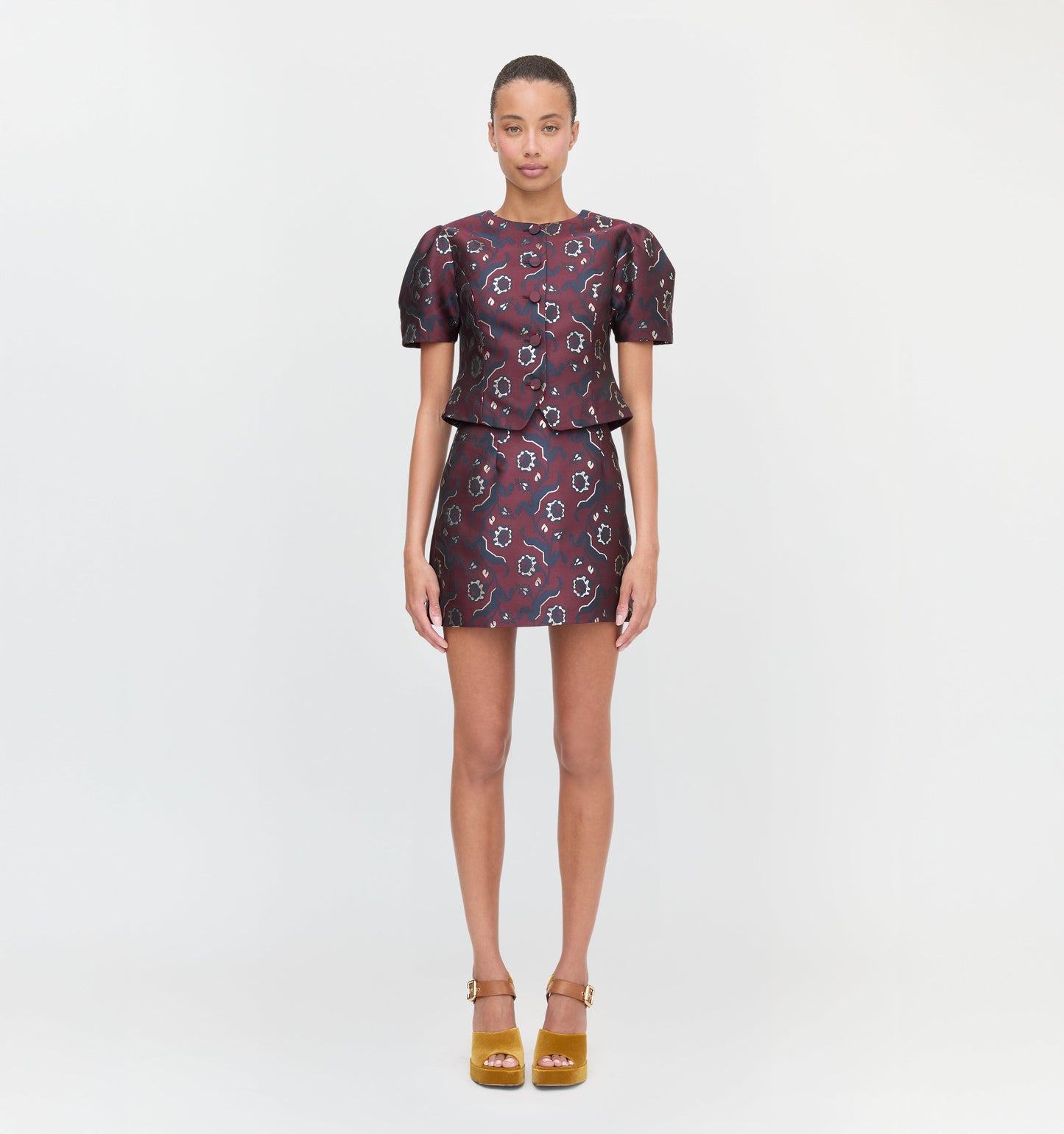 The Hallie Skirt - Burgundy Baroque Jacquard