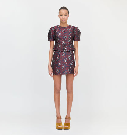 The Hallie Skirt - Burgundy Baroque Jacquard