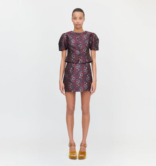 The Hallie Skirt - Burgundy Baroque Jacquard