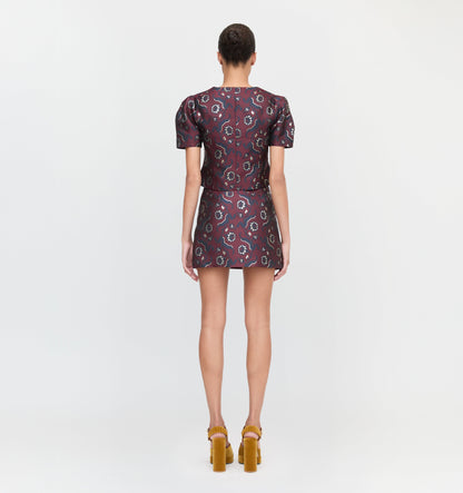 The Hallie Skirt - Burgundy Baroque Jacquard
